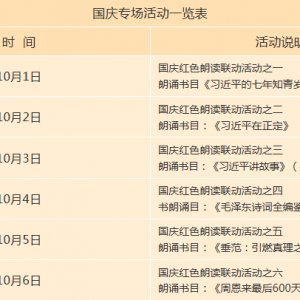 “閱讀紅色經(jīng)典，傳承紅色基因”國慶專場報名啦